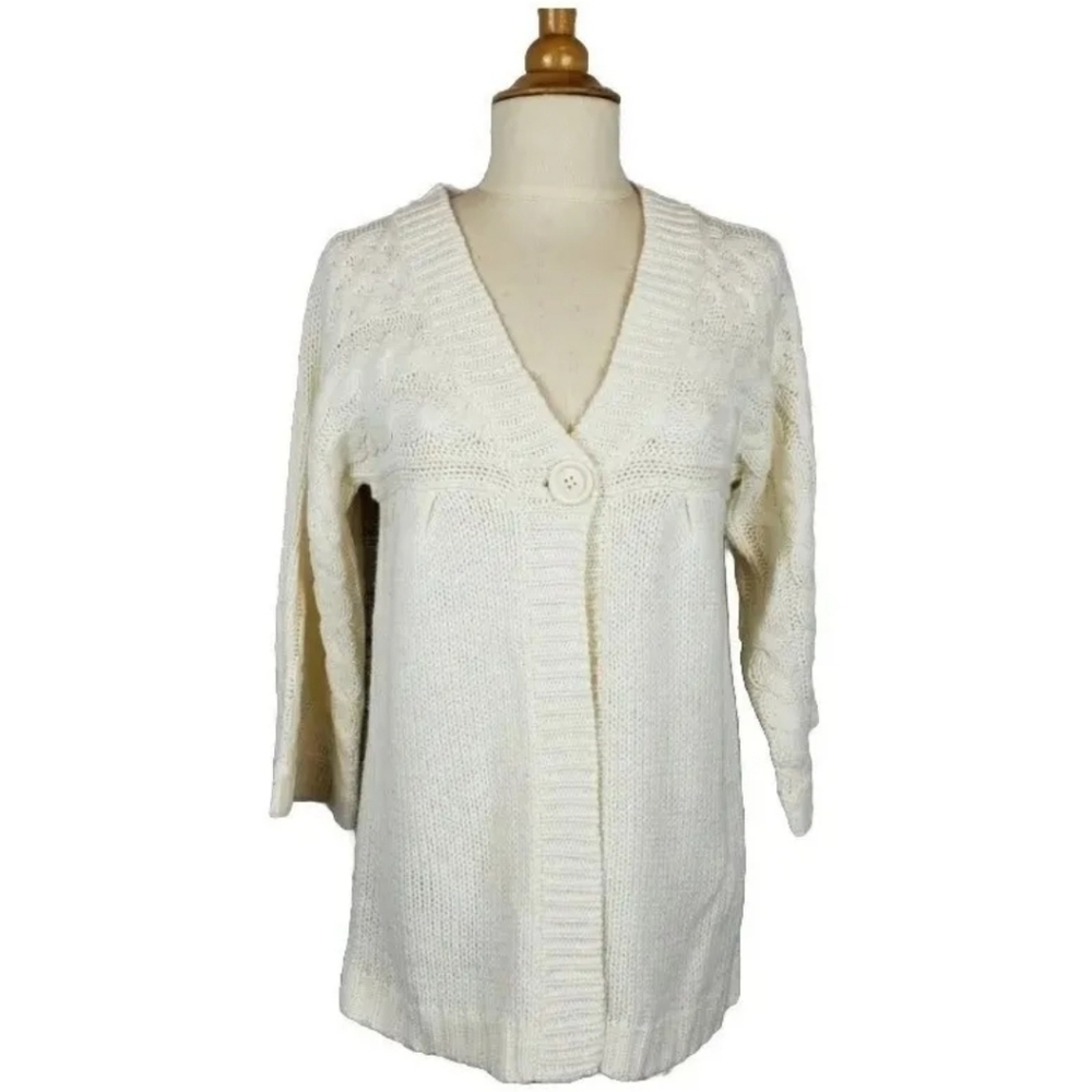 Cottagecore Coastal Granny Chunky Cable Knit Single Button Cardigan S Mi…